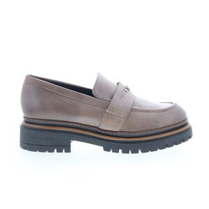 Miz Mooz Taupe Leather Lug Sole Penny Loafers